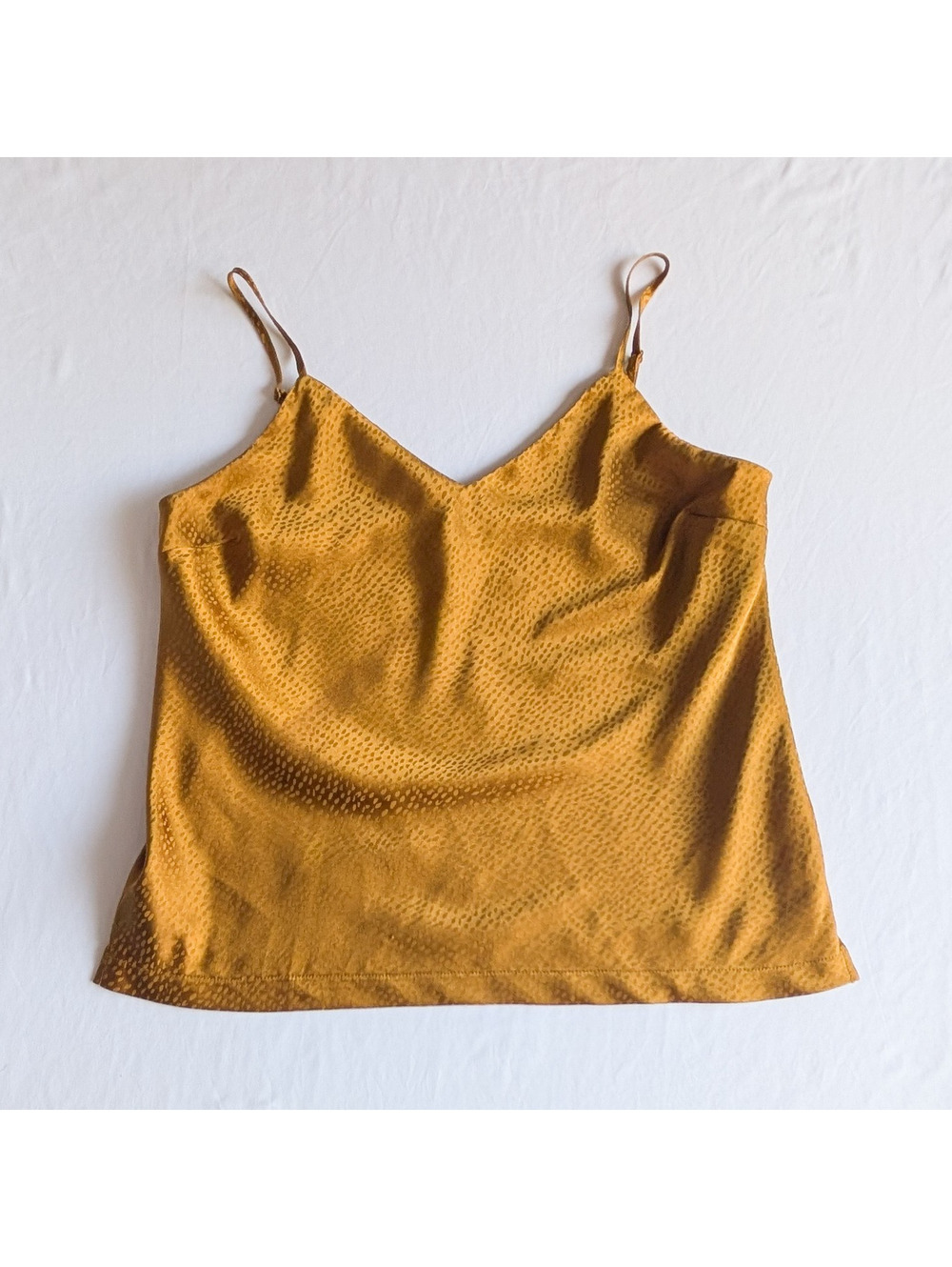 Mustard Yellow Satin Fall Cami Tank Top Lightweight Adjustable Straps Medium